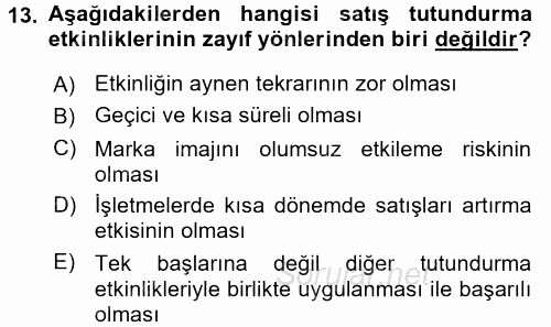 Perakende Yönetimi 2017 - 2018 Dönem Sonu Sınavı 13.Soru
