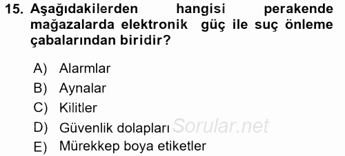 Perakende Yönetimi 2017 - 2018 Dönem Sonu Sınavı 15.Soru