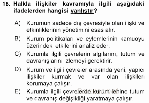 Perakende Yönetimi 2017 - 2018 Dönem Sonu Sınavı 18.Soru