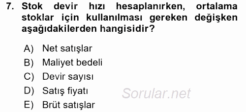 Perakende Yönetimi 2017 - 2018 Dönem Sonu Sınavı 7.Soru