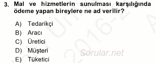 Turizm Pazarlaması 2016 - 2017 Ara Sınavı 3.Soru