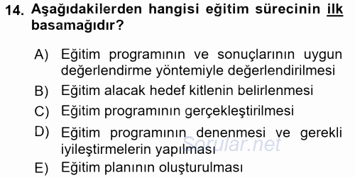 Çalışma Psikolojisi 2017 - 2018 3 Ders Sınavı 14.Soru