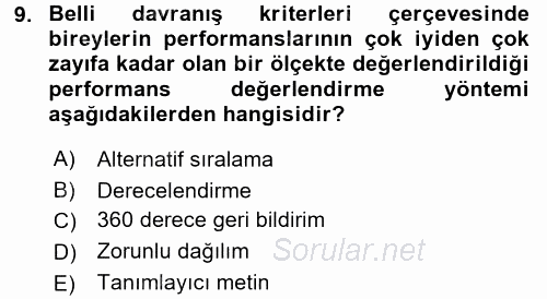 Çalışma Psikolojisi 2017 - 2018 3 Ders Sınavı 9.Soru