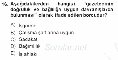 Medyada Çalışma Hayatı 2014 - 2015 Ara Sınavı 16.Soru