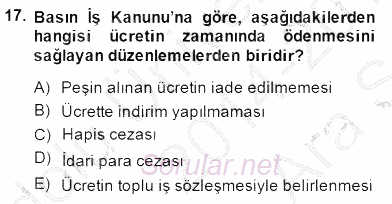 Medyada Çalışma Hayatı 2014 - 2015 Ara Sınavı 17.Soru