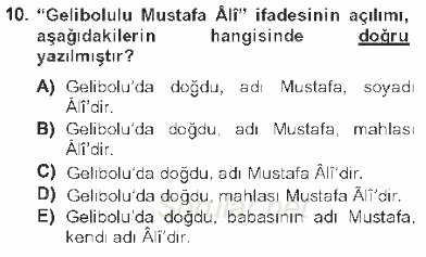 XVI. Yüzyıl Türk Edebiyatı 2012 - 2013 Tek Ders Sınavı 10.Soru