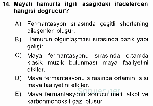Temel Mutfak Teknikleri 2017 - 2018 Dönem Sonu Sınavı 14.Soru