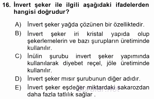 Temel Mutfak Teknikleri 2017 - 2018 Dönem Sonu Sınavı 16.Soru