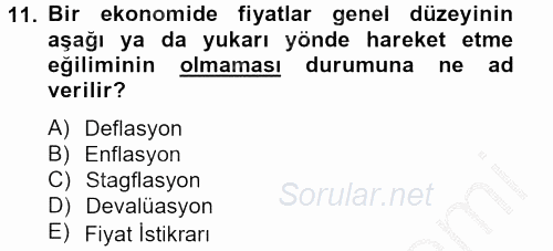 İktisada Giriş 2 2012 - 2013 Dönem Sonu Sınavı 11.Soru
