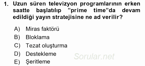 Radyo ve Televizyon İşletmeciliği 2016 - 2017 Ara Sınavı 1.Soru