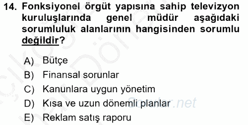 Radyo ve Televizyon İşletmeciliği 2016 - 2017 Ara Sınavı 14.Soru