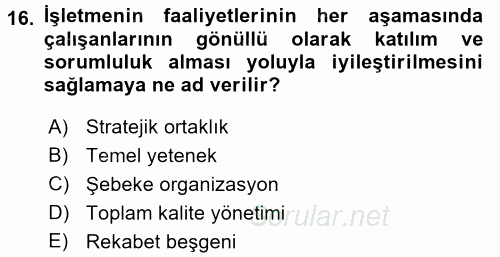 Radyo ve Televizyon İşletmeciliği 2016 - 2017 Ara Sınavı 16.Soru