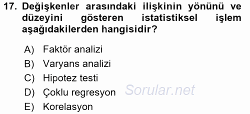 Sosyal Bilimlerde Araştırma Yöntemleri 2016 - 2017 Dönem Sonu Sınavı 17.Soru