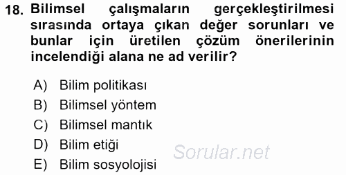 Sosyal Bilimlerde Araştırma Yöntemleri 2016 - 2017 Dönem Sonu Sınavı 18.Soru