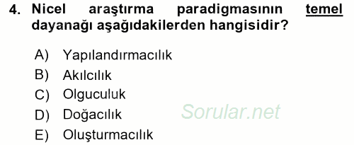 Sosyal Bilimlerde Araştırma Yöntemleri 2016 - 2017 Dönem Sonu Sınavı 4.Soru