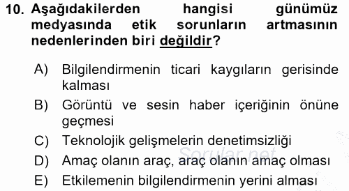 Basın Fotoğrafçılığı 2016 - 2017 3 Ders Sınavı 10.Soru