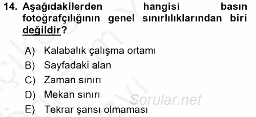 Basın Fotoğrafçılığı 2016 - 2017 3 Ders Sınavı 14.Soru