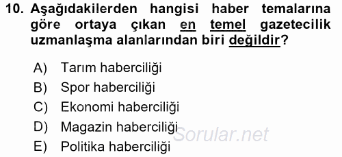 Haber Türleri 2017 - 2018 Ara Sınavı 10.Soru
