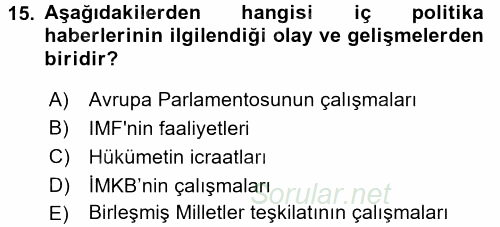 Haber Türleri 2017 - 2018 Ara Sınavı 15.Soru