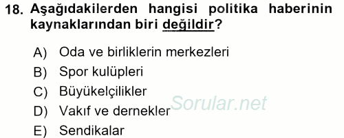 Haber Türleri 2017 - 2018 Ara Sınavı 18.Soru