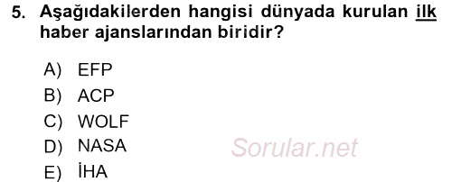 Haber Türleri 2017 - 2018 Ara Sınavı 5.Soru