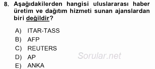 Haber Türleri 2017 - 2018 Ara Sınavı 8.Soru