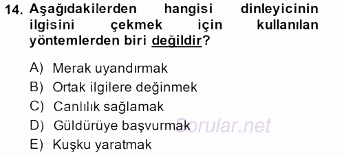 Radyo ve Televizyon Programcılığının Temel Kavramları 2014 - 2015 Dönem Sonu Sınavı 14.Soru