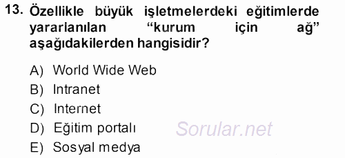 İşletmelerde Eğitim ve Geliştirme 2013 - 2014 Dönem Sonu Sınavı 13.Soru