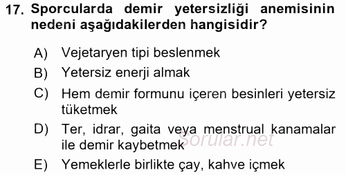 Spor Bilimlerine Giriş 2016 - 2017 Dönem Sonu Sınavı 17.Soru