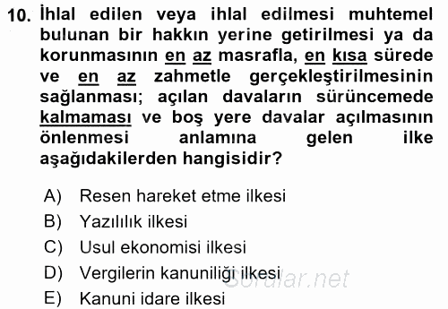 Vergi Yargılaması Hukuku 2016 - 2017 Ara Sınavı 10.Soru