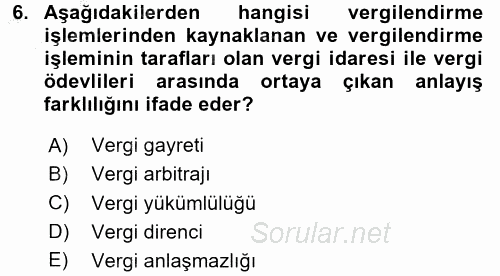 Vergi Yargılaması Hukuku 2016 - 2017 Ara Sınavı 6.Soru