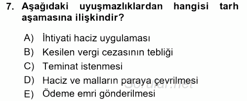 Vergi Yargılaması Hukuku 2016 - 2017 Ara Sınavı 7.Soru