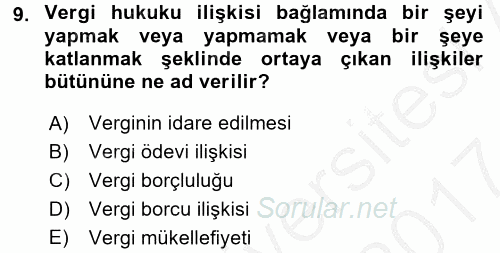 Vergi Yargılaması Hukuku 2016 - 2017 Ara Sınavı 9.Soru