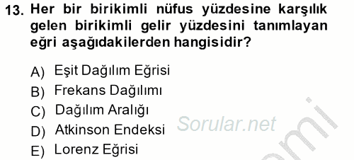 Gelir Dağılımı ve Yoksulluk 2013 - 2014 Ara Sınavı 13.Soru