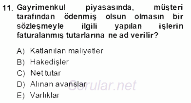 Gayrimenkul Yönetiminde Mesleki Etik 2013 - 2014 Dönem Sonu Sınavı 11.Soru