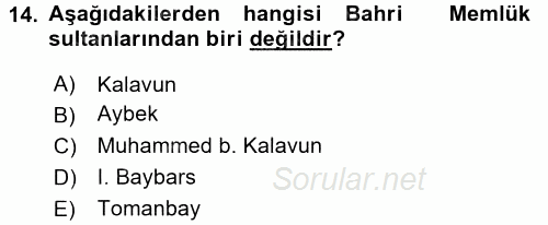 İslam Tarihi ve Medeniyeti 2 2017 - 2018 Ara Sınavı 14.Soru
