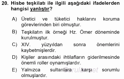 İslam Tarihi ve Medeniyeti 2 2017 - 2018 Ara Sınavı 20.Soru