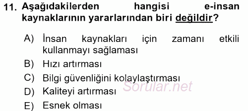 E-İş Süreçleri 2016 - 2017 Ara Sınavı 11.Soru