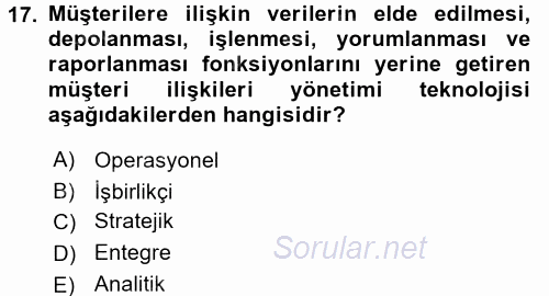 E-İş Süreçleri 2016 - 2017 Ara Sınavı 17.Soru