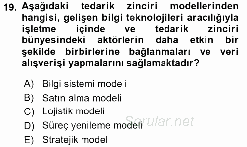 E-İş Süreçleri 2016 - 2017 Ara Sınavı 19.Soru