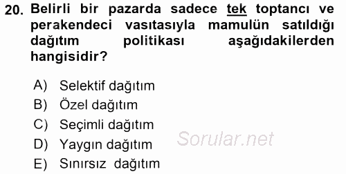 Sağlık Hizmetleri Pazarlaması 2015 - 2016 Tek Ders Sınavı 20.Soru