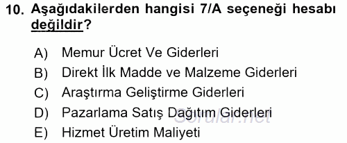 Dönemsonu İşlemleri 2015 - 2016 Dönem Sonu Sınavı 10.Soru