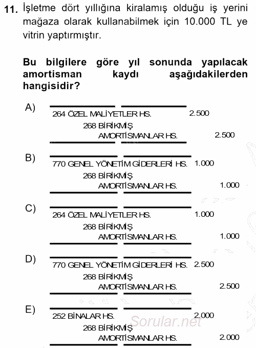 Dönemsonu İşlemleri 2015 - 2016 Dönem Sonu Sınavı 11.Soru