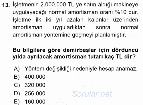 Dönemsonu İşlemleri 2015 - 2016 Dönem Sonu Sınavı 13.Soru