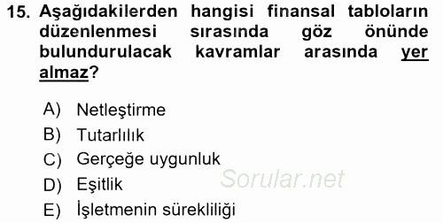 Dönemsonu İşlemleri 2015 - 2016 Dönem Sonu Sınavı 15.Soru