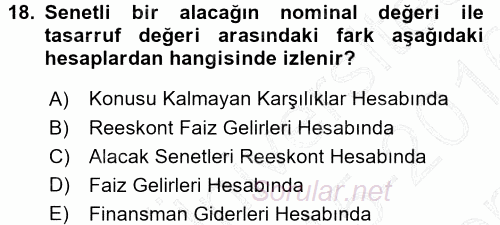 Dönemsonu İşlemleri 2015 - 2016 Dönem Sonu Sınavı 18.Soru