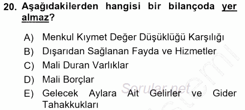 Dönemsonu İşlemleri 2015 - 2016 Dönem Sonu Sınavı 20.Soru