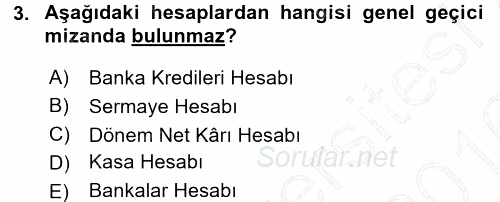Dönemsonu İşlemleri 2015 - 2016 Dönem Sonu Sınavı 3.Soru