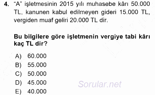 Dönemsonu İşlemleri 2015 - 2016 Dönem Sonu Sınavı 4.Soru