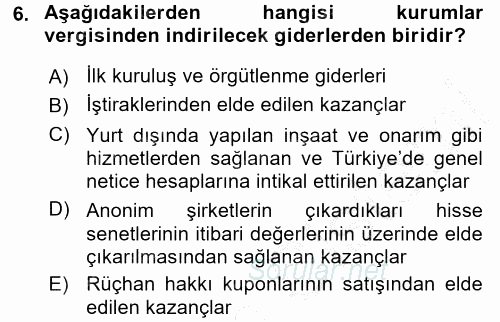 Dönemsonu İşlemleri 2015 - 2016 Dönem Sonu Sınavı 6.Soru